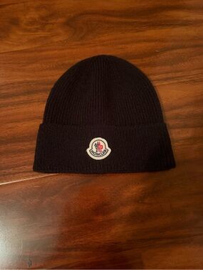 Moncler Black Ribbed Logo Cuff Beanie